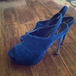 Platform suede-like heeled mules- sz 8.5